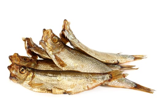 smoked sprats against a white background