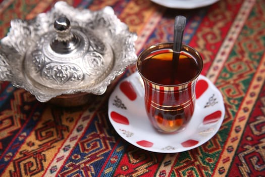 Turkish tea in the oriental cafe