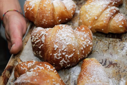 Italian hot croissants for breakfast straight from the oven