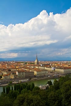 a view of Turin with a famous Mole Anttonelliana