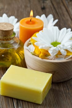 spa accessories on wood table