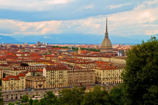 a view of Turin with a famous Mole Anttonelliana