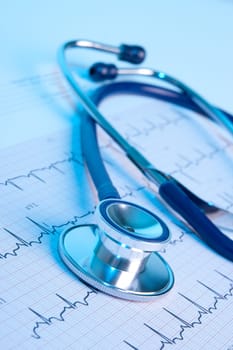 Part of stethoscope and electrocardiogram (ECG)