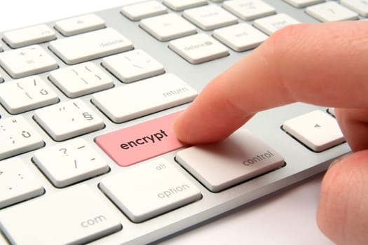 Encrypt data on computer concept - keyboard with encrypt button.