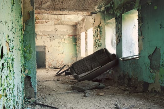 Inside depopulated building after war