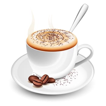 Cup of hot coffee with foam and spoon