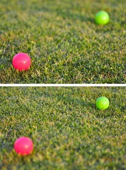 Shows the concept of Depth of Field using two rubber balls