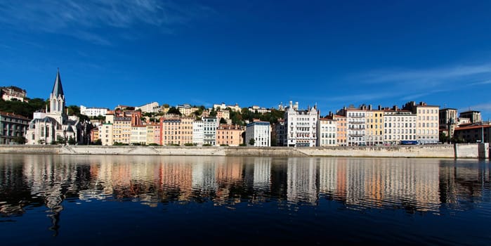 Panoramic view of Lyon and Saone River