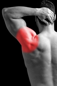 Bodybuilder suffering from shoulder pain.