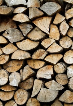 Background or texture of a stack of firewood