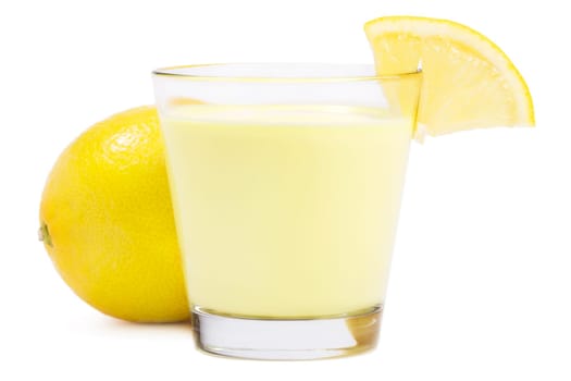 Milkshake with lemon on white background