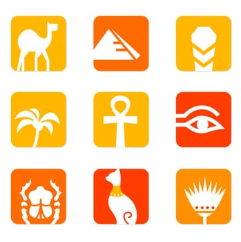 Vector collection of Egypt icons - pyramid, camel, scarab, anubis, obelisk, cat etc.