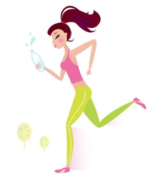Jogging woman isolated on white background. Vector Illustration.