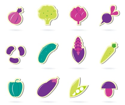 Vegetable icon collection isolated on white. Vector illustration