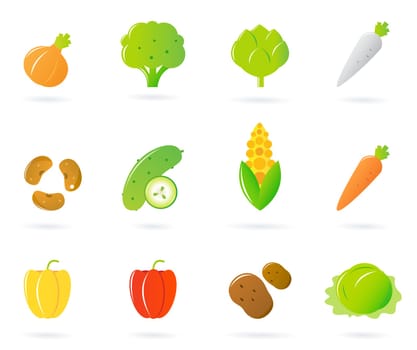 12 icon collection of different vegetable, healthy food. Vector