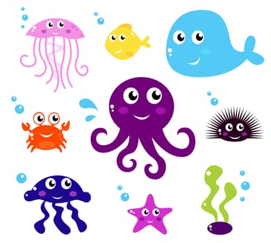 Vector Icons Collection of Sea animals.