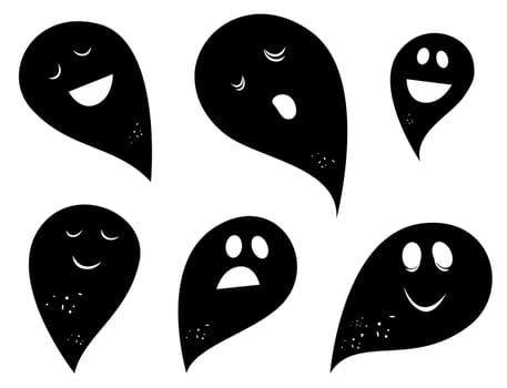 Happy Ghosts &amp  Creatures silhouettes collection. Vector