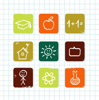 Hand drawn School icons. Isolated on school grid.