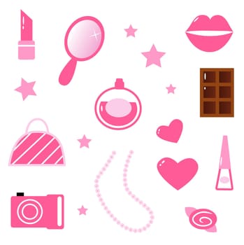Sweet and cute Girls elements isolated on white background. Vector cartoon Illustration.