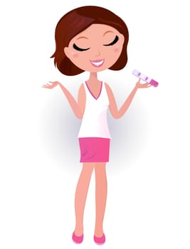 Happy woman with pregnancy test. Vector Illustration.