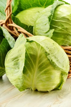 Cabbage and wicker basket