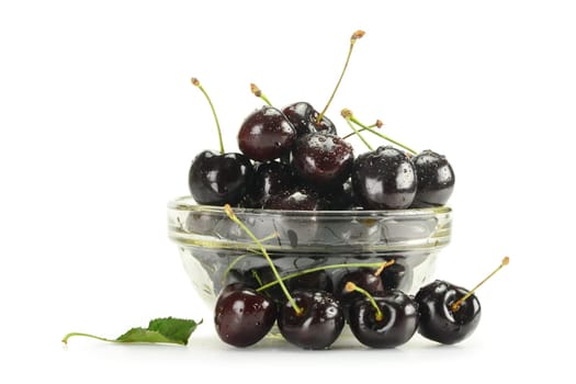 Composition with fresh cherries isolated on white