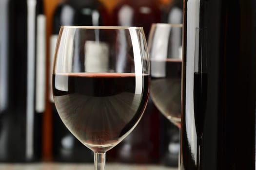 Composition with glasses and bottles of wine