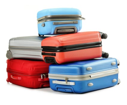 Luggage consisting of polycarbonate suitcases isolated on white