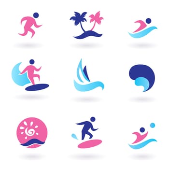 Collection of vacation and summer sports icons. Vector Illustration.