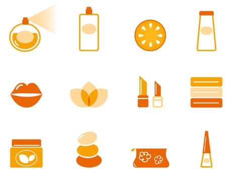 Vector collection of stylized cosmetic and wellness icons isolated on white.