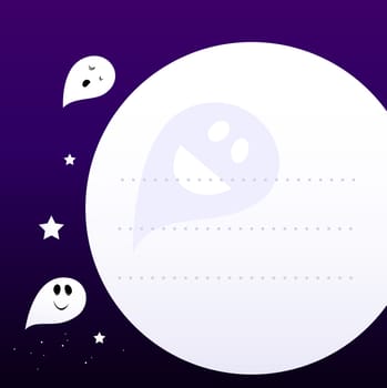 Halloween cute Ghosts flying aroud Moon. Vector Cartoon graphic element for your Message.