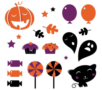 Halloween retro icons set - vector cartoon design elements.