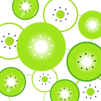 Fresh stylized Fruit pattern - Kiwi slices isolated on white. Vector Background.