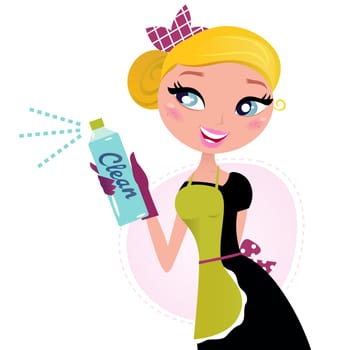 Blond cute french Maid isolated on white background. Vector cartoon Illustration.