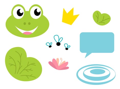 Fairy Frog cartoon icons and elements. Vector Illustration.