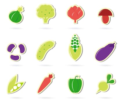 12 icon collection of different vegetable, healthy food. Vector