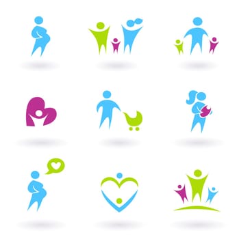 Icon collection - Family, Pregnancy and Parenthood - blue and green