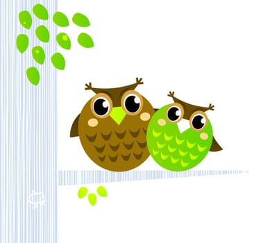 Owl Mascots sitting together - Vector cartoon Illustration.