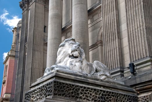 A Carved Reclining Lion outside an English Town Hall