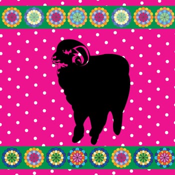Sheep clipart background, retro style card