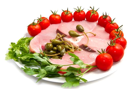 Studio closeup of fresh raw swordfish  fillets