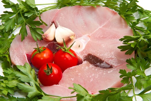 Studio closeup of fresh raw swordfish  fillets