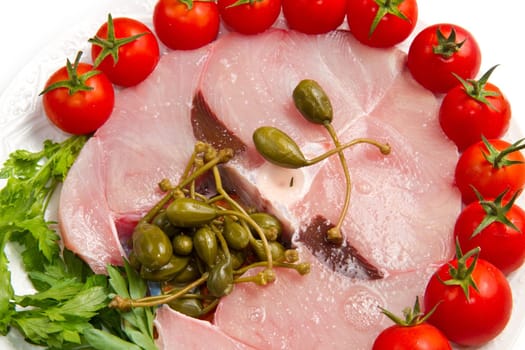 Studio closeup of fresh raw swordfish  fillets