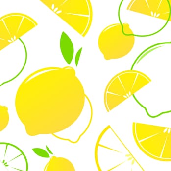 Fresh stylized Fruit - Lemon slices isolated on white. Vector Background.
