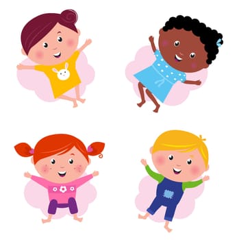 Happy smiling jumping kids. Vector Illustration.