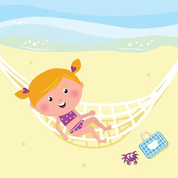 Cute girl relaxing on the beach - vector Illustration.