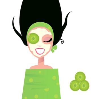 Sexy attractive in spa with facial mask. Vector Illustration isolated on white.