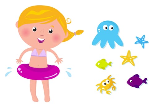 Cute summer icons collection isolated on white. VECTOR