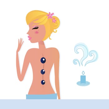 Spa &amp  wellness woman relaxing and having massage, aroma therapy. Vector Illustration