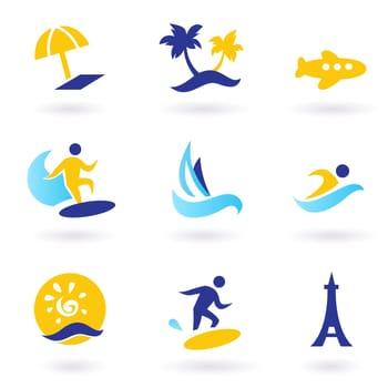 Icons collection of stylized travel and vacations icons. Vector